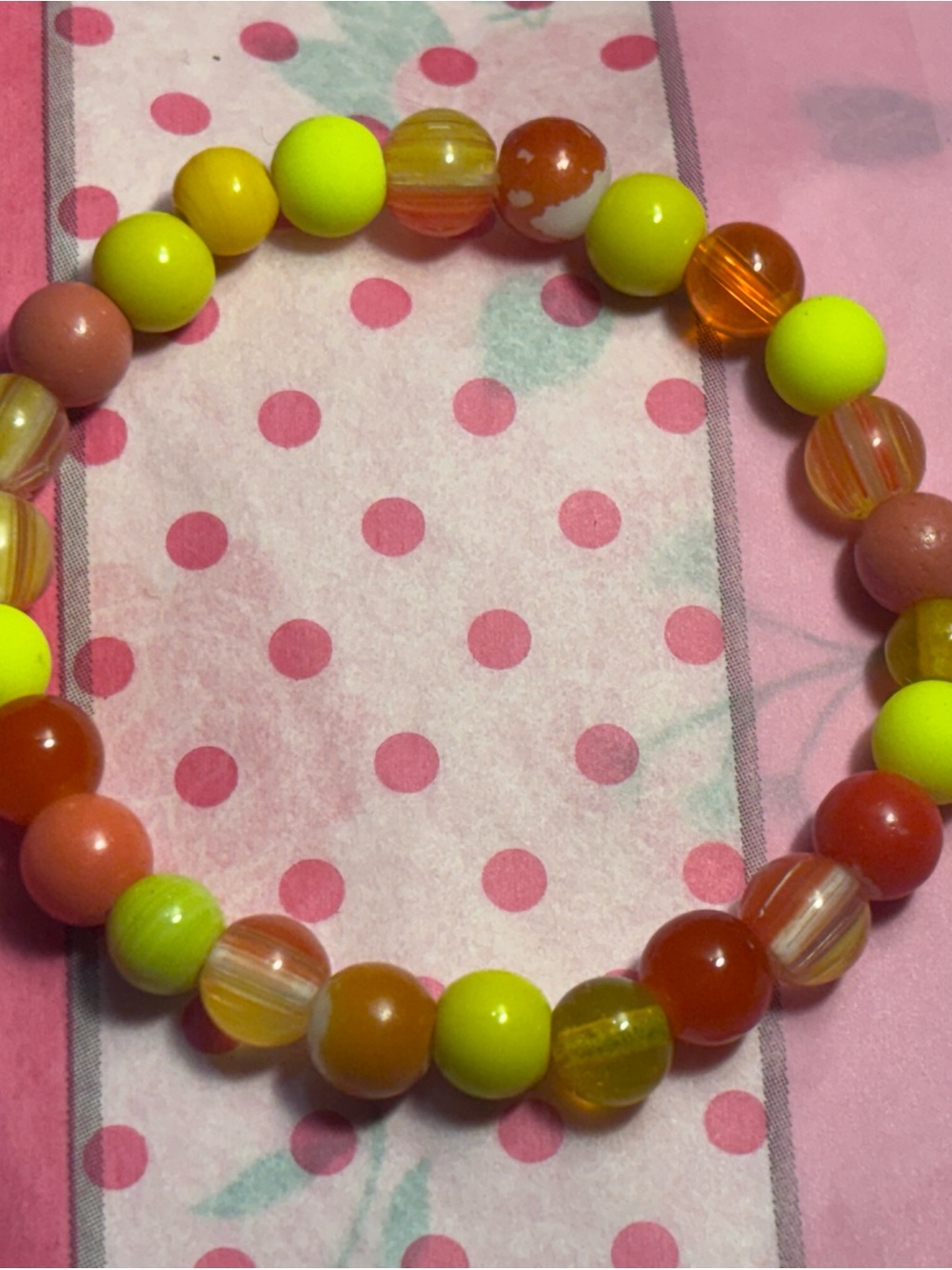 Stretch Beaded Bracelet - Neon Yellow & Orange